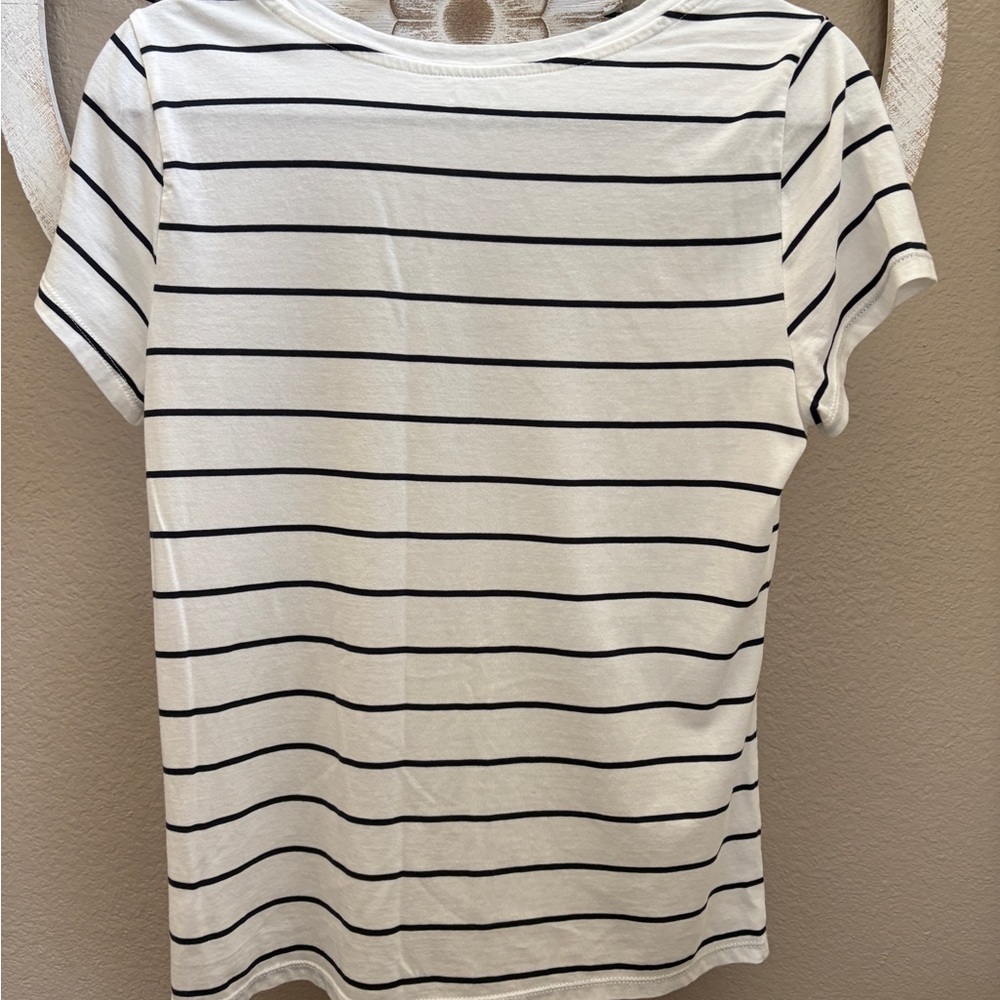 Quince Cotton Modal White & Black Striped & Rust Short-Sleeve Scoop-neck Tees - Picture 3 of 8